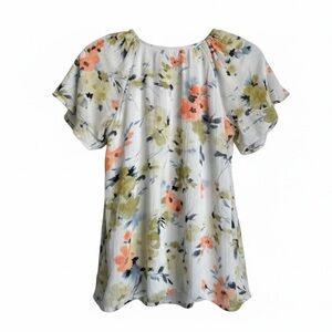 Papermoon White‎ Floral Short Sleeve Blouse, XSmall Petite, NWT